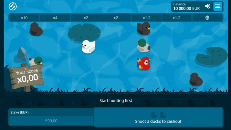 Exploding Ducks - екран на играта с патици във водата